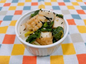 厚揚げとほうれん草のひじきの梅和え