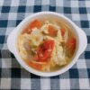 タナカの「ごはんにまぜて 若菜と鮭」で、トマトと春雨の鮭風味かきたまスープ | 作れ